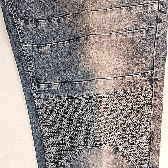 Red Ape Moto Biker Acid Wash Blue Jean Whisker Distress Ribs 46 Skinny Big Tall - Picture 7 of 12